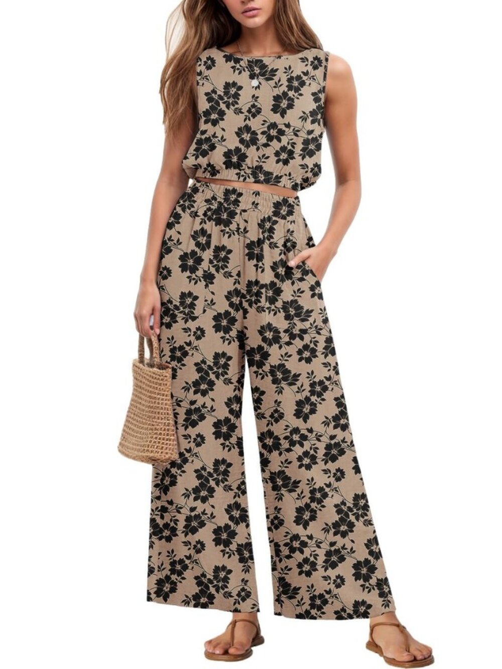 Two Piece Sets for Women Summer Crop Top Wide Leg Pants 2026